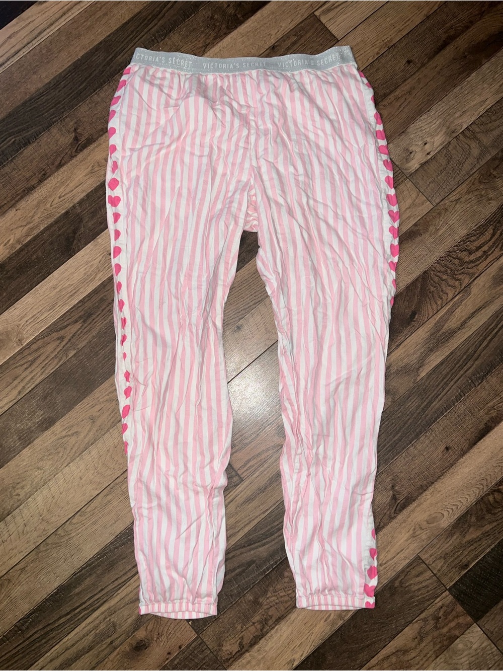 Victoria's Secret Pink & White Striped Pajama Pants with Heart Side Trim - Picture 2 of 4